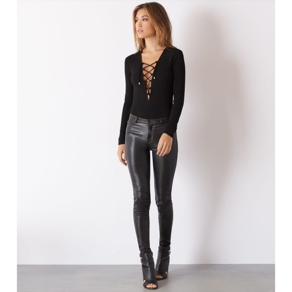 Dynamite Crêpe Lace-Up Bodysuit